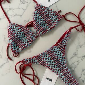 Triangl Vinca Crochet Triangle Bikini SET - Tori Red / Blue - Size Small